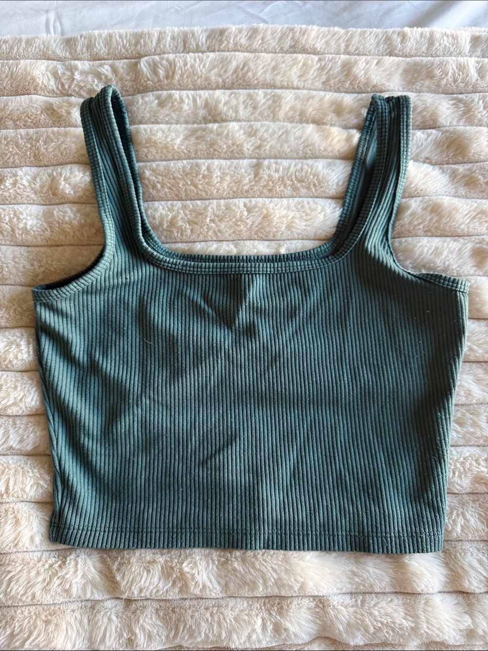 New Hollister Ribbed Square-Neck Crop Tank - Teal Green